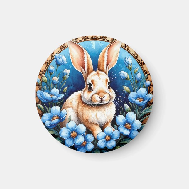 Kaninchen umgeben von Blumen Magnet (Vorne)