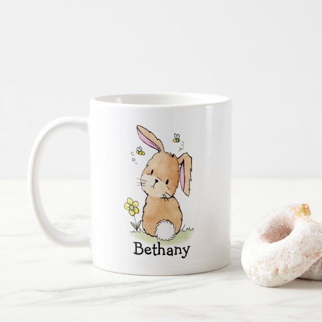 Kaninchen und Bienen Personalisiert Kaffeetasse (Mit Donut)