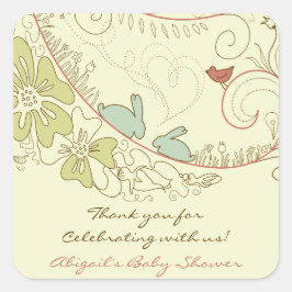 Kaninchen und Blume neutral Danke Babydusche Quadratischer Aufkleber