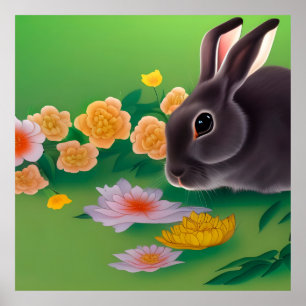 Kaninchen und Blume Poster