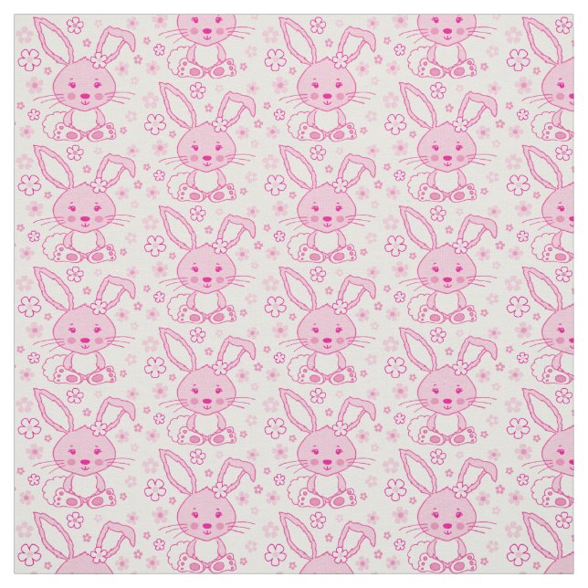 Kaninchen und Blume, rosa Stoff (Muster)