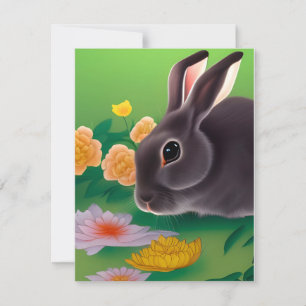 Kaninchen und Blumen Feiertagskarte