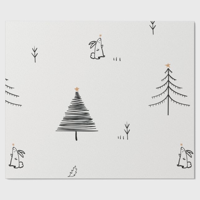 KANINCHEN UND CHRISTBAUM-GRAPHIKDESIGN GESCHENKVER GESCHENKPAPIER (Flach)