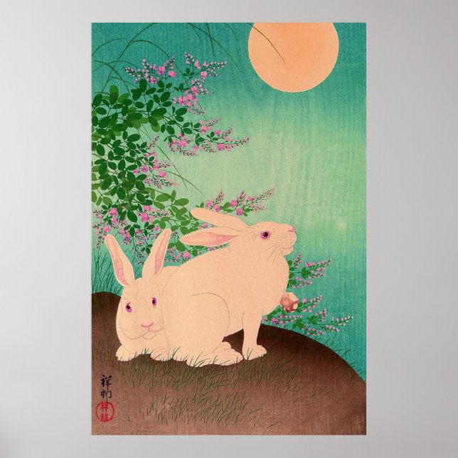 Kaninchen und der Mond Ohara Koson 1931 Poster (Vorne)