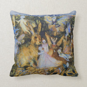 Kaninchen und Feen vintage Feenmärchen Kunst. Kissen