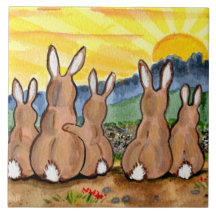 Kaninchen und Gelber Sonnenaufgang 6" Tile Trivet