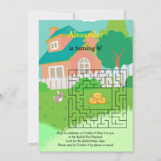 Kaninchen und Hay Birthday Maze Einladungen für Ki
