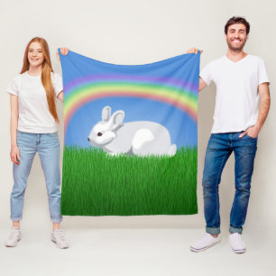 Kaninchen und Regenbogen Fleecedecke