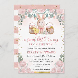 Kaninchen und rosa Blume Kinderdusche Einladung