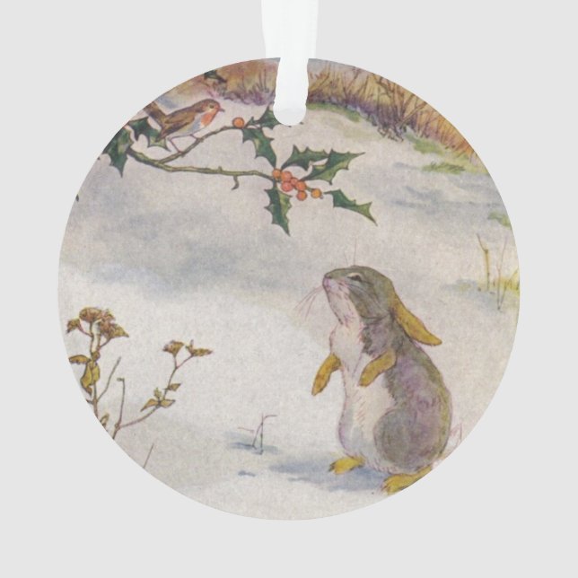 Kaninchen und Vintages Bild Robins Ornament (Rückseite)