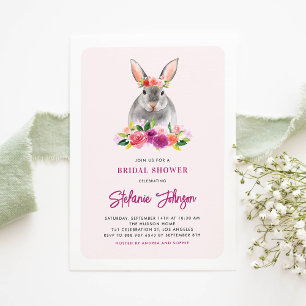 Kaninchen und violette Blumen Brautparty Einladung