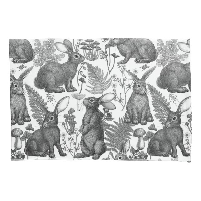 Kaninchen und Waldflora2 Fallbeispiel Kissenbezug (Vorderseite-Links)