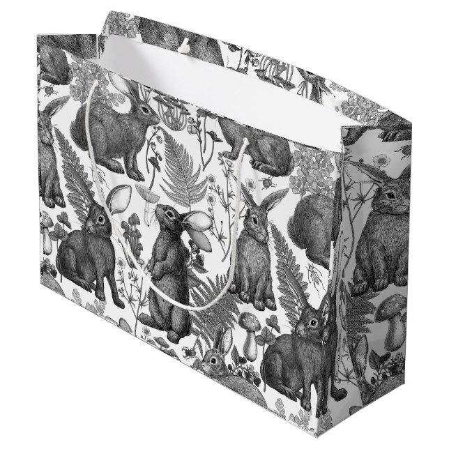 Kaninchen und Waldflora2 Große Geschenktüte (Rückseite Schrägansicht)