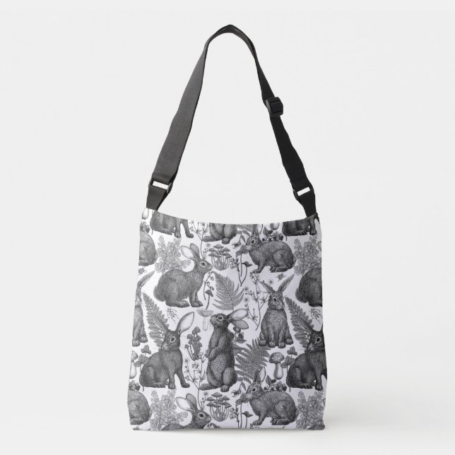 Kaninchen und Waldflora 2Crossbody Bag Tragetaschen Mit Langen Trägern (Vorderseite)