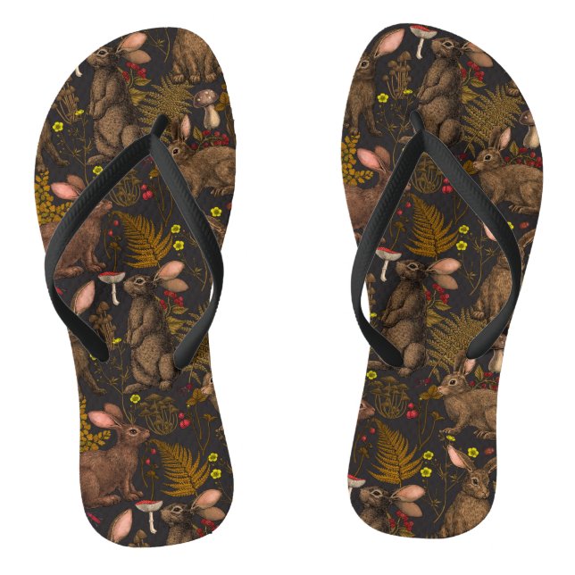 Kaninchen und Waldflora 3 Flip Flops (Fußbett)