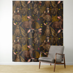 Kaninchen und Waldflora 3 Tapisserie Wandteppich