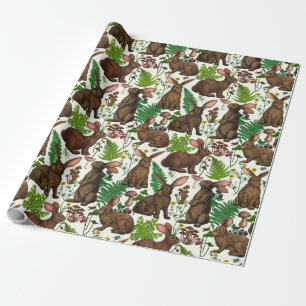 Kaninchen und Waldflora 4 Geschenkpapier