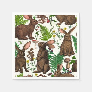 Kaninchen und Waldflora 4 Serviette