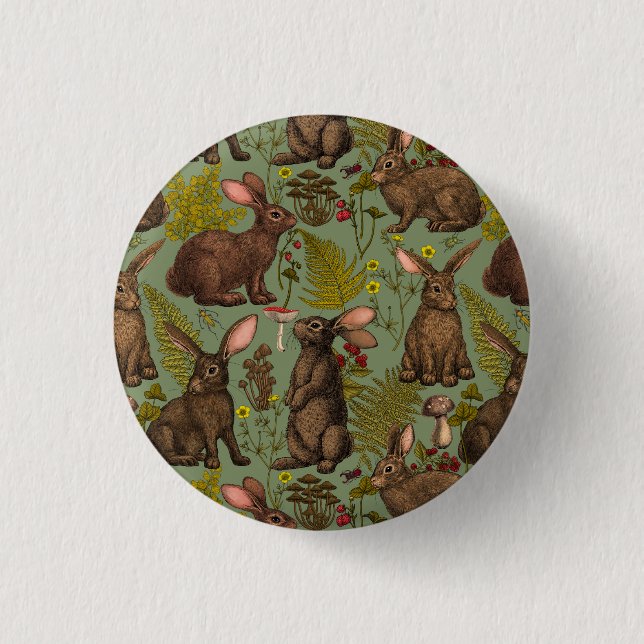 Kaninchen und Waldflora Button (Vorderseite)