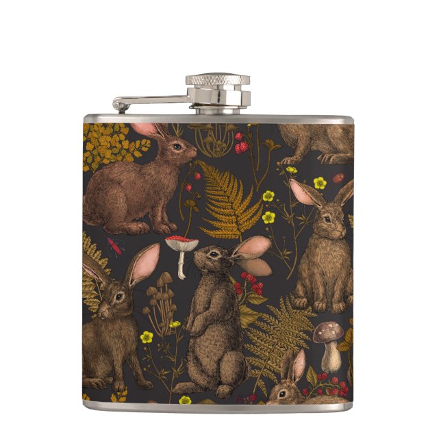 Kaninchen und Waldflora Flachmann (Vorderseite)