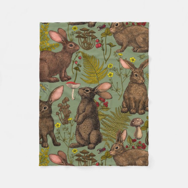 Kaninchen und Waldflora Fleece Blanket (Vorderseite)