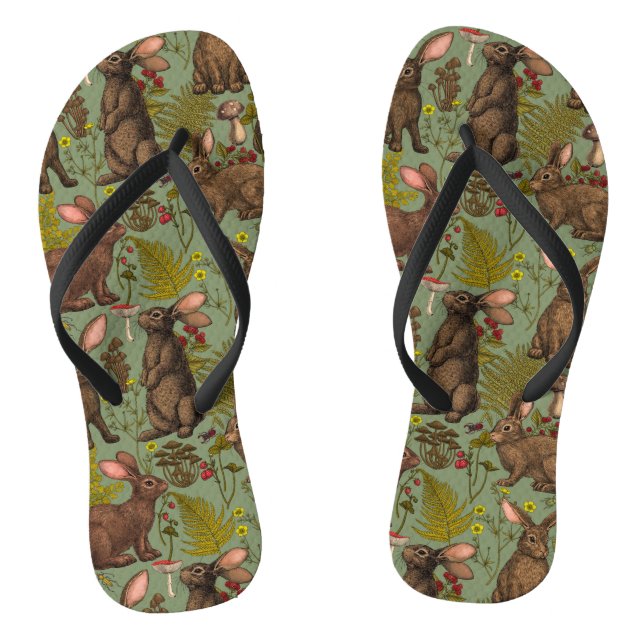 Kaninchen und Waldflora Flip Flops (Fußbett)