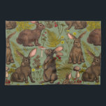 Kaninchen und Waldflora Küchentücher<br><div class="desc">Von Hand gezeichnet Kaninchen und Waldflora pilzen,  Beeren und Käfer</div>