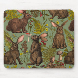 Kaninchen und Waldflora Maus Pad Mousepad
