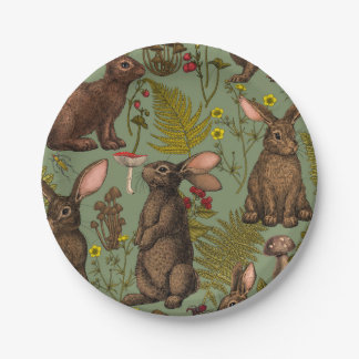 Kaninchen und Waldflora Papiere Teller