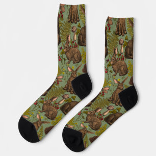 Kaninchen und Waldflora Socken