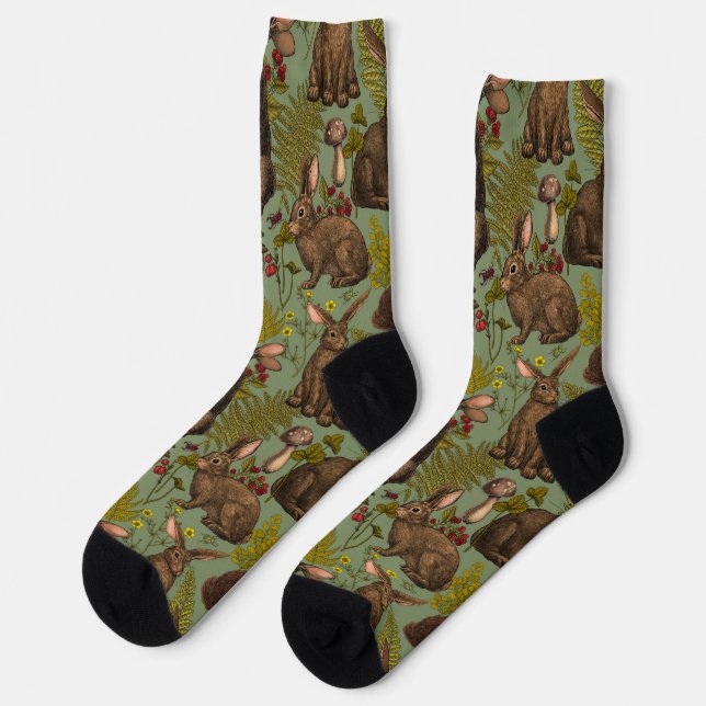 Kaninchen und Waldflora Socken (Linkes Detail)