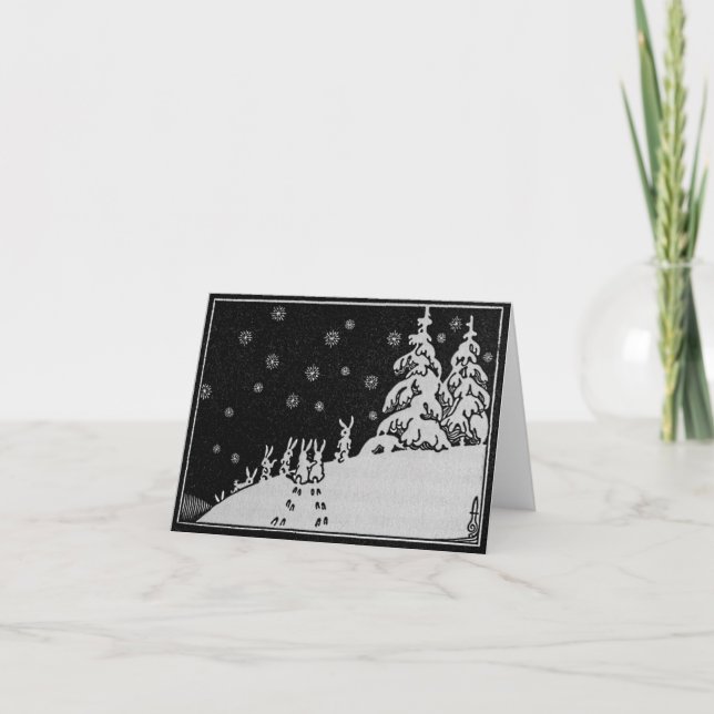 Kaninchen und Weihnachtsbaum-Winter-Illustration Feiertagskarte (Vorderseite)
