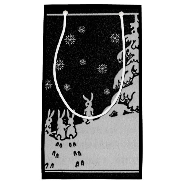 Kaninchen und Weihnachtsbaum Winterurlaub Kunst Kleine Geschenktüte (Vorderseite)