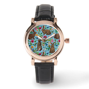 Kaninchen und Wildblumen Armbanduhr