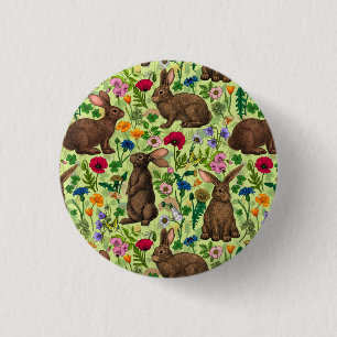 Kaninchen und Wildblumen auf Honigtau Button