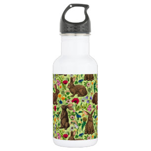 Kaninchen und Wildblumen auf Honigtau Edelstahlflasche