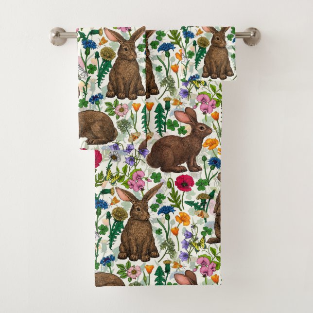 Kaninchen und Wildblumen Badhandtuch Set (Insitu)