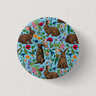 Kaninchen und Wildblumen Button