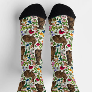 Kaninchen und Wildblumen Socken