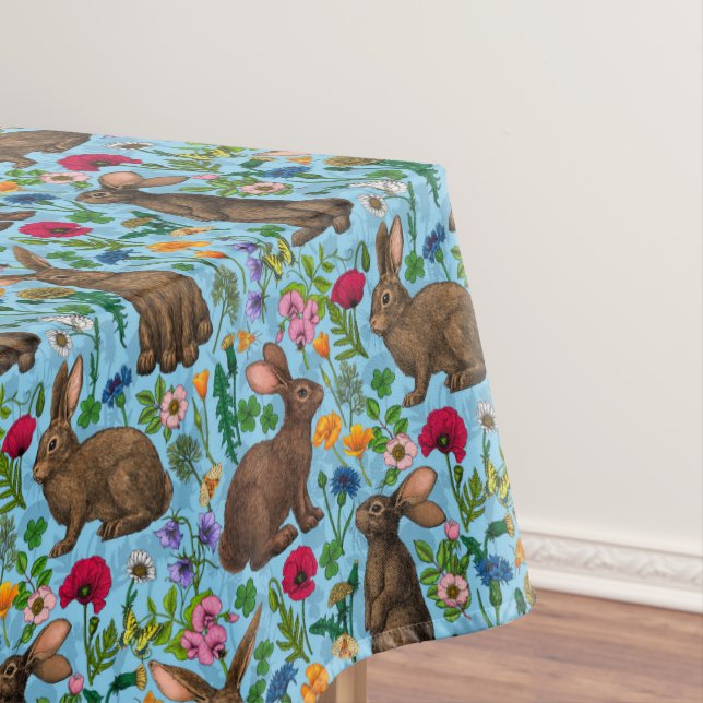 Kaninchen und Wildblumen Tischdecke (Beispiel)
