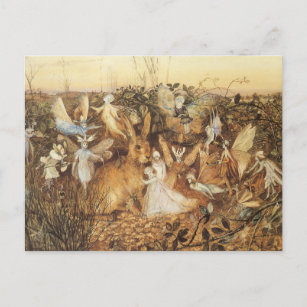 Kaninchen unter den Fairies, Vintage Märchen Postkarte