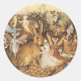 Kaninchen unter den Fairies, Vintage Märchen Runder Aufkleber
