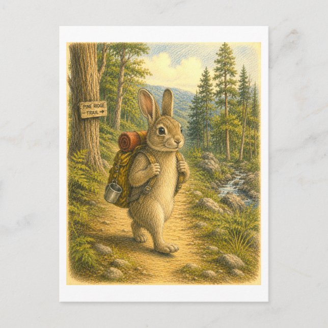 Kaninchen-Wanderillustration Postkarte (Vorderseite)