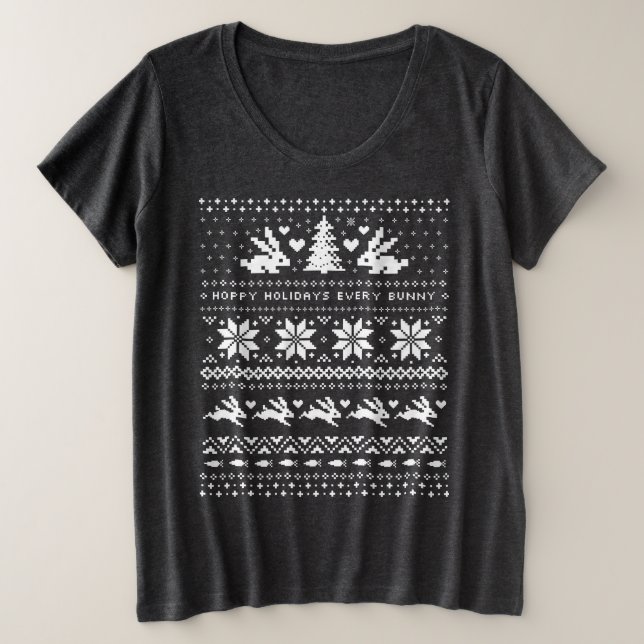 Kaninchen Weihnachten Weihnachts-Pullover-Stil Große Größe T-Shirt (Design vorne)