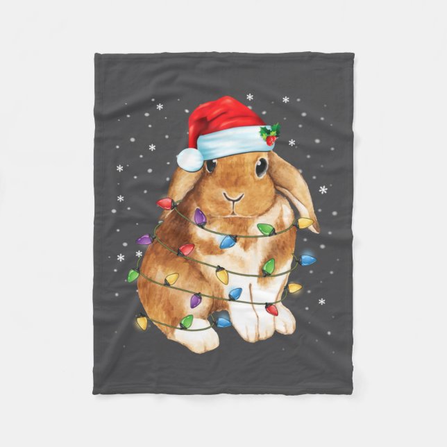 Kaninchen Weihnachtslichter Santa Hut Lustige Weih Fleecedecke (Vorderseite)