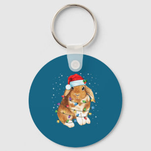 Kaninchen Weihnachtslichter Santa Hut Lustige Weih Schlüsselanhänger