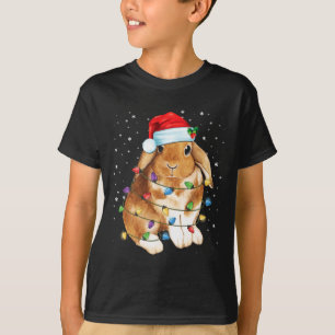 Kaninchen Weihnachtslichter Santa Hut Lustiger Wei T-Shirt