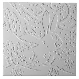 Kaninchen Weiß Grau Embossed Waldland Schnee Winte Fliese