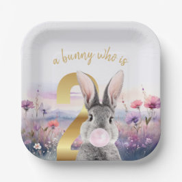 Kaninchen Zweites Geburtstag blühend rosa Kaugummi Pappteller