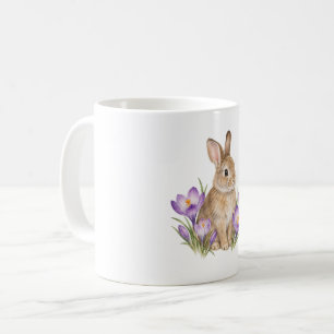 Kaninchen zwischen Herbstkrokussen Kaffeetasse